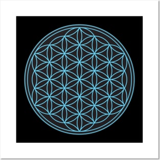 Flower of Life Blue on Black Posters and Art